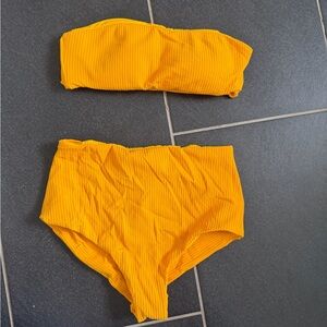 Eberjey Yellow Ribbed Size Small Swimsuit - high waist bottoms and strapless top